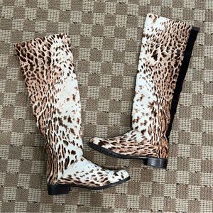 Stuart Weitzman Pony Hair Leopard Print Knee High Boots